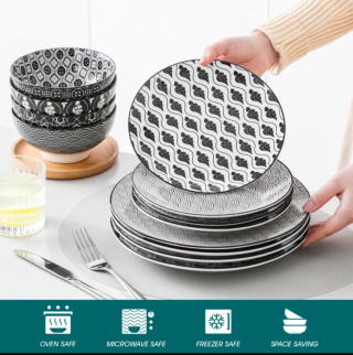 Serwis obiadowo kawowy japan style biało- czarny 24 elementy/ 8 osób