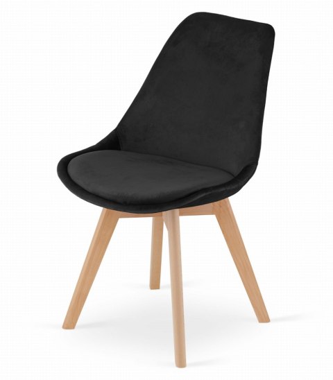 Krzesło NORI - czarny aksamit - nogi naturalne x 2