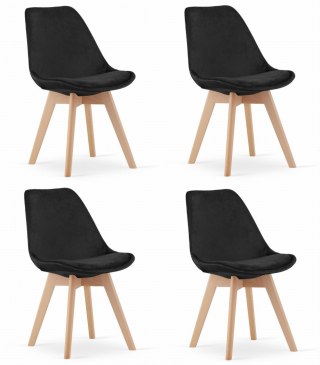 Krzesło NORI - czarny aksamit - nogi naturalne x 4