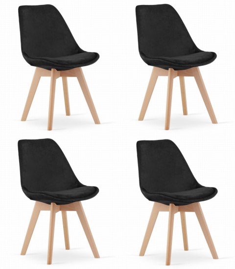 Krzesło NORI - czarny aksamit - nogi naturalne x 4