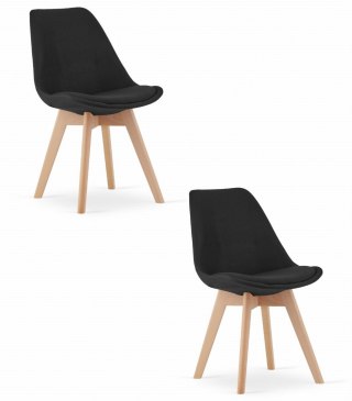 Krzesło NORI - czarny materiał bez guzików - nogi naturalne x 2