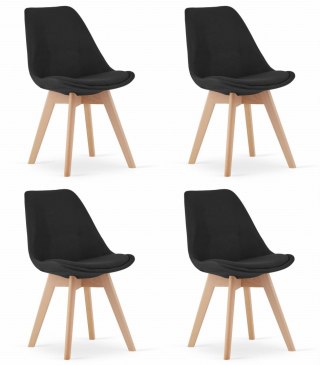 Krzesło NORI - czarny materiał bez guzików - nogi naturalne x 4