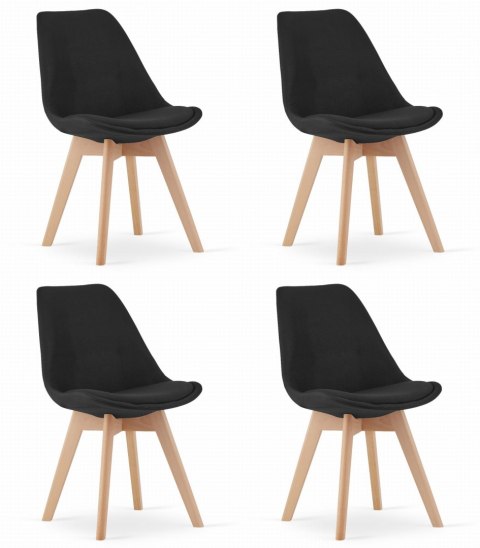 Krzesło NORI - czarny materiał bez guzików - nogi naturalne x 4