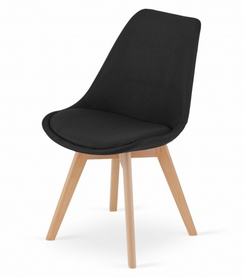 Krzesło NORI - czarny materiał bez guzików - nogi naturalne x 4