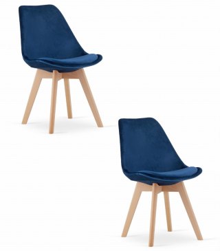 Krzesło NORI - niebieski aksamit - nogi naturalne x 2