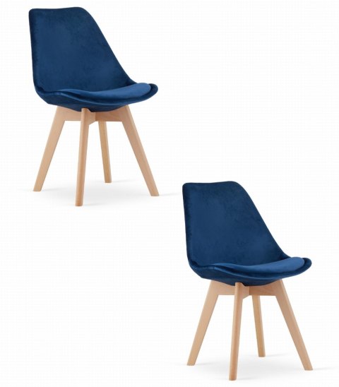 Krzesło NORI - niebieski aksamit - nogi naturalne x 2