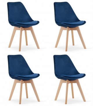 Krzesło NORI - niebieski aksamit - nogi naturalne x 4
