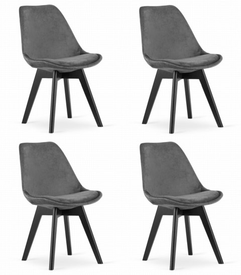 Krzesło NORI - szary ciemny aksamit - nogi czarne x 4