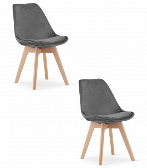 Krzesło NORI - szary ciemny aksamit - nogi naturalne x 2