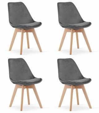 Krzesło NORI - szary ciemny aksamit - nogi naturalne x 4
