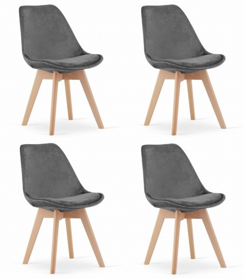 Krzesło NORI - szary ciemny aksamit - nogi naturalne x 4