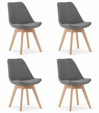 Krzesło NORI - szary materiał bez guzików - nogi naturalne x 4