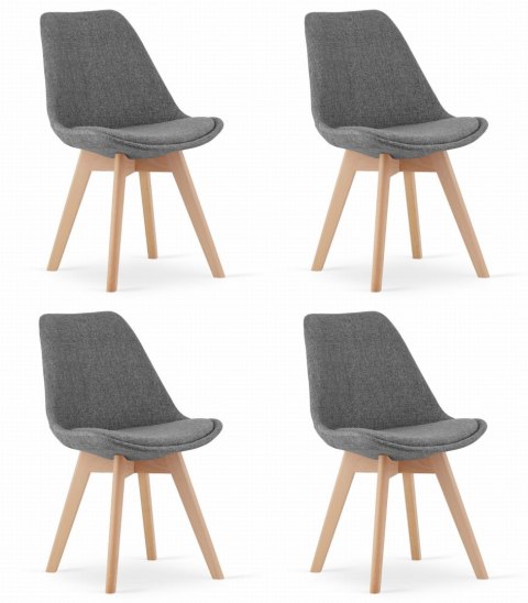 Krzesło NORI - szary materiał bez guzików - nogi naturalne x 4