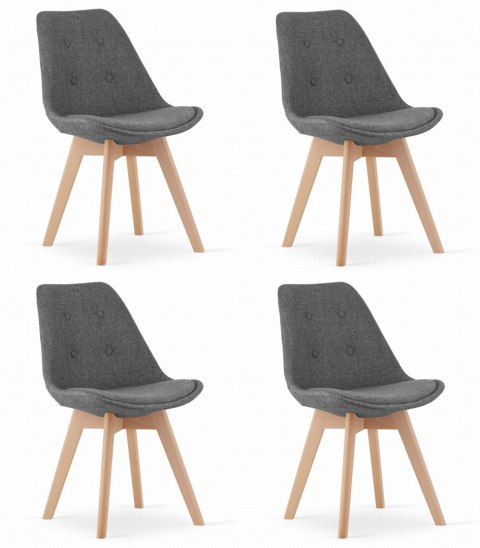 Krzesło NORI - szary materiał - nogi naturalne x 4