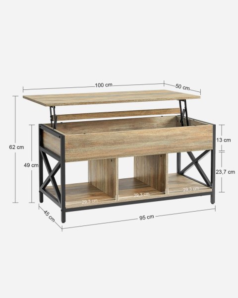 STOLIK KAWOWY Z WYSUWANYM BLATEM DĄB SONOMA/ CZARNY 100CM