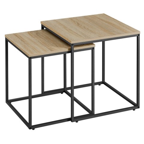 Stolik kawowy kwadrat 2szt - dąb sonoma / nogi czarne loft