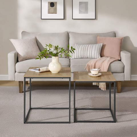 Stolik kawowy kwadrat 2szt - dąb sonoma / nogi czarne loft