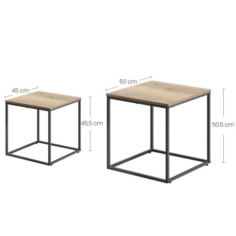 Stolik kawowy kwadrat 2szt - dąb sonoma / nogi czarne loft