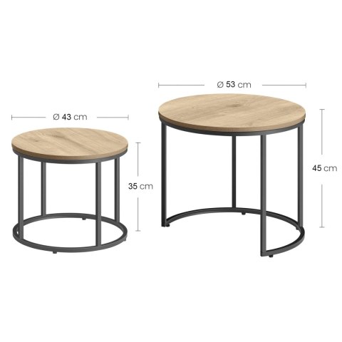 Stolik kawowy okrągły 2szt - dąb sonoma / nogi czarne