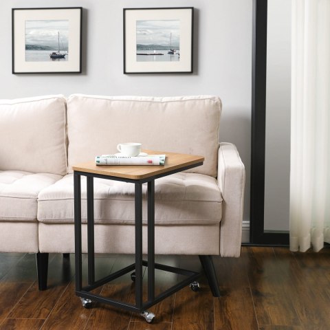 STOLIK BOCZNY MOBILNY NA KÓŁKACH DĄB SONOMA/ CZARNY