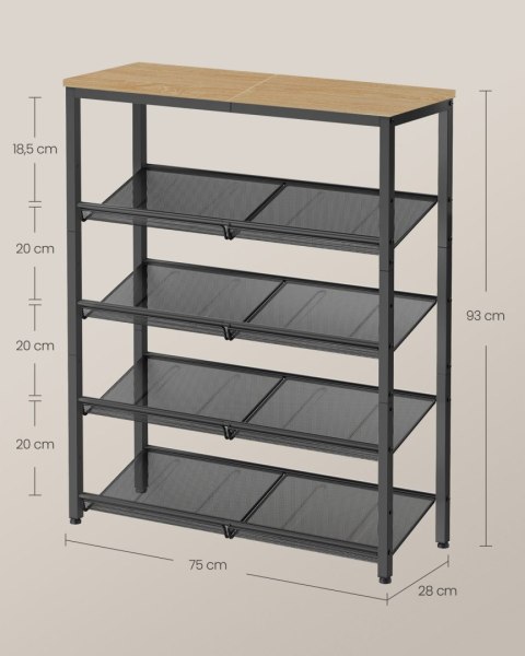 Szafka regał na buty z półką 75 cm dąb sonoma/ czarny loft