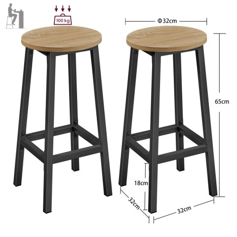 Taborety hokery Barowe 2 szt. - sonoma/ czarne nogi loft