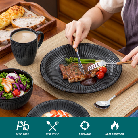 KOMPLET SERWIS OBIADOWO KAWOWY Z KUBKAMI BLACK GREY 32 ELEMENTY