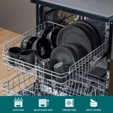 KOMPLET SERWIS OBIADOWO KAWOWY Z KUBKAMI BLACK GREY 32 ELEMENTY