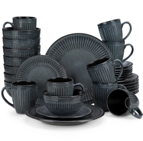KOMPLET SERWIS OBIADOWO KAWOWY Z KUBKAMI BLACK GREY 32 ELEMENTY