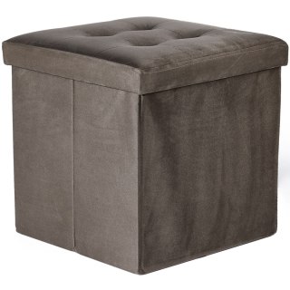 Pufa składana L z guzikami - 38x38x38cm aksamit brąz