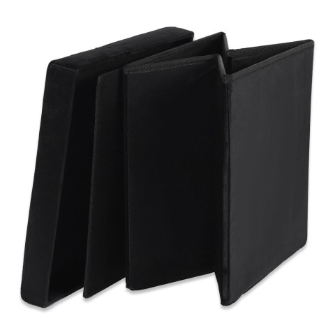 Pufa składana L z guzikami - 38x38x38cm aksamit czarna