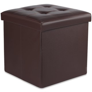 Pufa składana L z guzikami - 38x38x38cm ekoskóra brąz