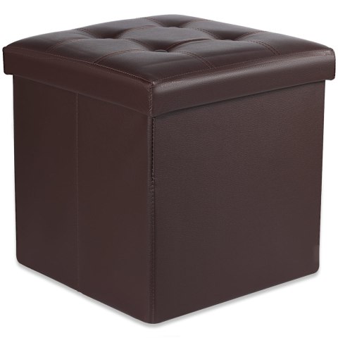 Pufa składana L z guzikami - 38x38x38cm ekoskóra brąz