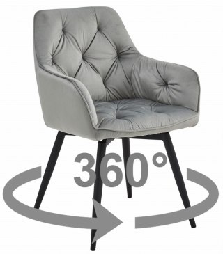 Krzesło tapicerowane obrotowe JORK360 - aksamit srebrno-szary / nogi czarne x 1