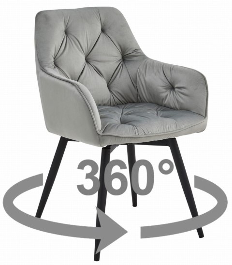 Krzesło tapicerowane obrotowe JORK360 - aksamit srebrno-szary / nogi czarne x 1