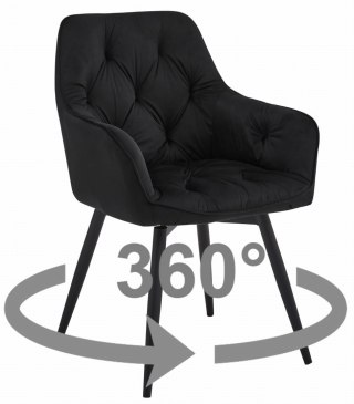 Krzesło tapicerowane obrotowe JORK360 - czarny aksamit / nogi czarne x 1