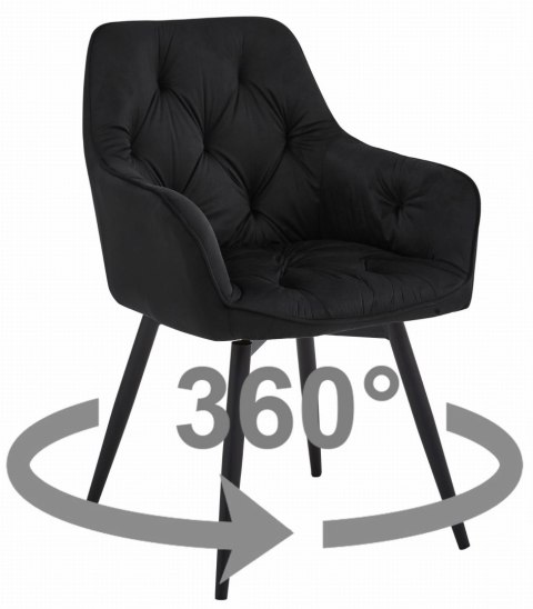 Krzesło tapicerowane obrotowe JORK360 - czarny aksamit / nogi czarne x 1