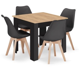Stół kwadratowy 80x80 Artisan nogi czarne + 4 krzesła MARK czarne nogi naturalne