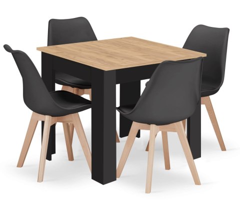 Stół kwadratowy 80x80 Artisan nogi czarne + 4 krzesła MARK czarne nogi naturalne
