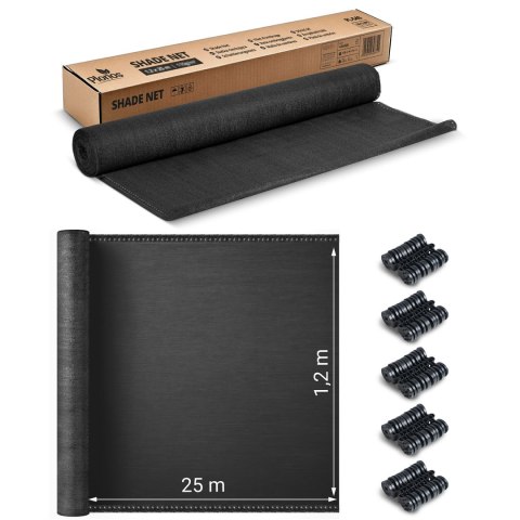 Siatka cieniująca 1,2x25m 140g/m2 + 50 zacisków szara