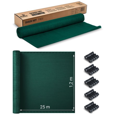 Siatka cieniująca 1,2x25m 140g/m2 + 50 zacisków zielona
