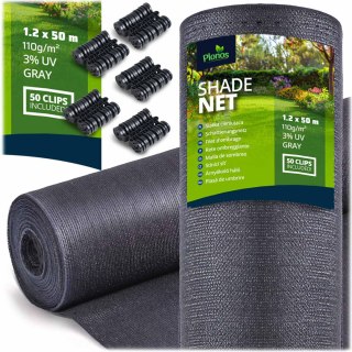 Siatka cieniująca 1,2x50m 110g/m2 + 50 zacisków szara