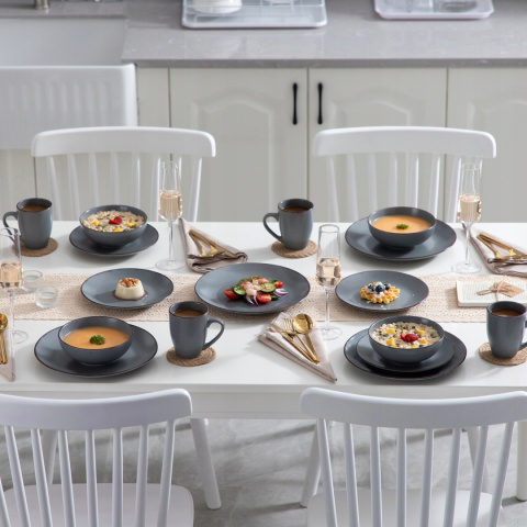 SERWIS ZESTAW OBIADOWO KAWOWY Z KUBKAMI SZARY 48 ELEMENTÓW /12 OSÓB