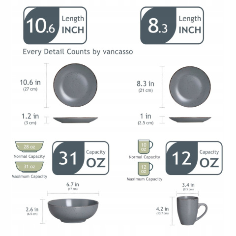 SERWIS ZESTAW OBIADOWO KAWOWY Z KUBKAMI SZARY 48 ELEMENTÓW /12 OSÓB