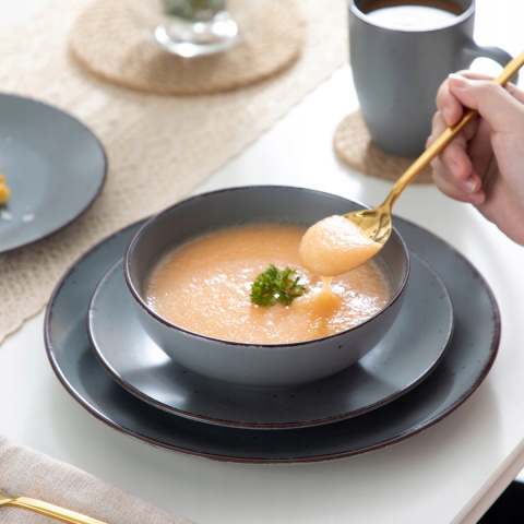 SERWIS ZESTAW OBIADOWO KAWOWY Z KUBKAMI SZARY 48 ELEMENTÓW /12 OSÓB