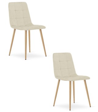 Krzesło KARA - jasny beż aksamit / nogi kolor drewna x 2