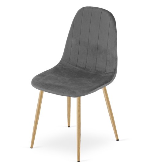 Krzesło PADVA - aksamit szary ciemny / nogi dąb x 2