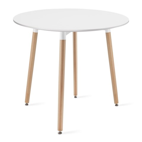 Zestaw Stół KAMI Okrągły 80cm - biały / naturalne nogi + 4 krzesła WAT czarne / nogi naturalne