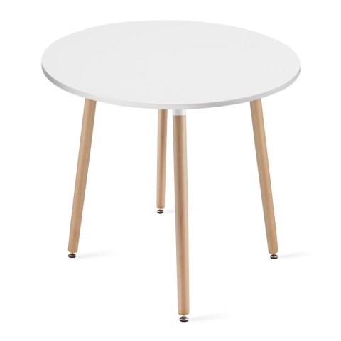Zestaw Stół KAMI Okrągły 80cm - biały / naturalne nogi + 4 krzesła WAT czarne / nogi naturalne