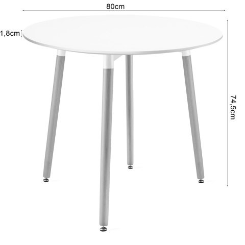 Zestaw Stół KAMI Okrągły 80cm - biały / naturalne nogi + 4 krzesła WAT czarne / nogi naturalne